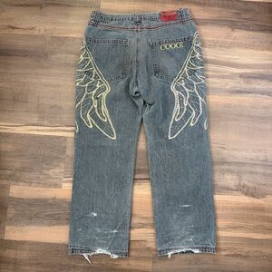 Vintage Y2K COOGI Embroidered Angel Wings Baggy Jeans Size 36